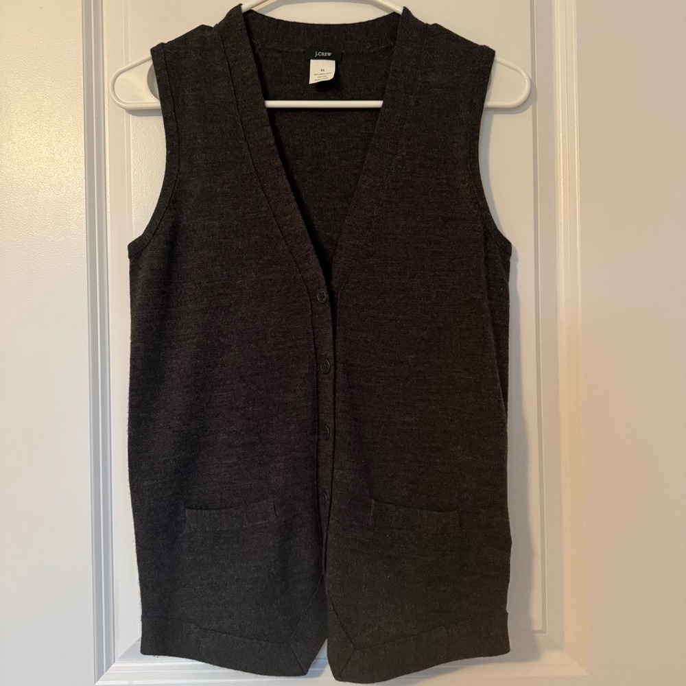 J. Crew Gray 100% Merino Wool Button Up XS Sweater Vest
